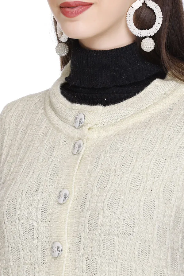White_Wool_Blend_Regular_Casual_Sweater_For_Women
