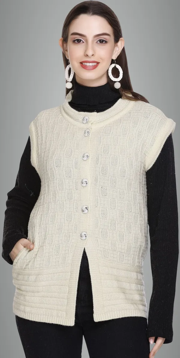 White_Wool_Blend_Regular_Casual_Sweater_For_Women