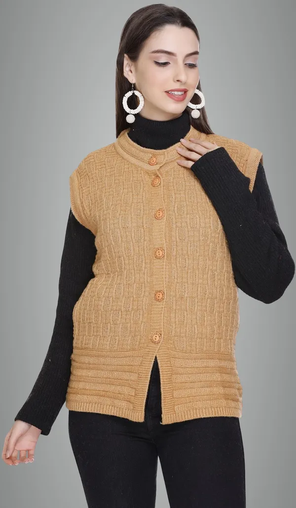 Beige_Wool_Blend_Regular_Casual_Sweater_For_Women