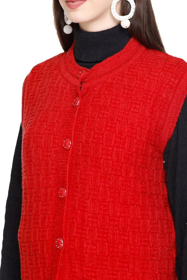 Red_Wool_Blend_Regular_Casual_Sweater_For_Women