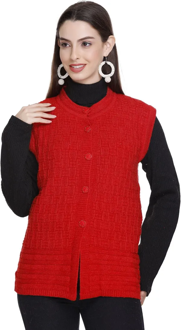 Red_Wool_Blend_Regular_Casual_Sweater_For_Women