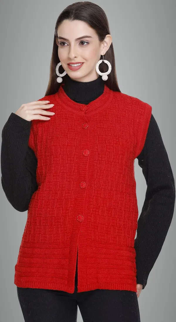 Red_Wool_Blend_Regular_Casual_Sweater_For_Women