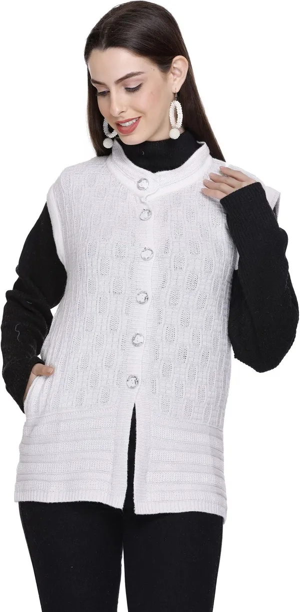 White_Wool_Blend_Regular_Casual_Sweater_For_Women
