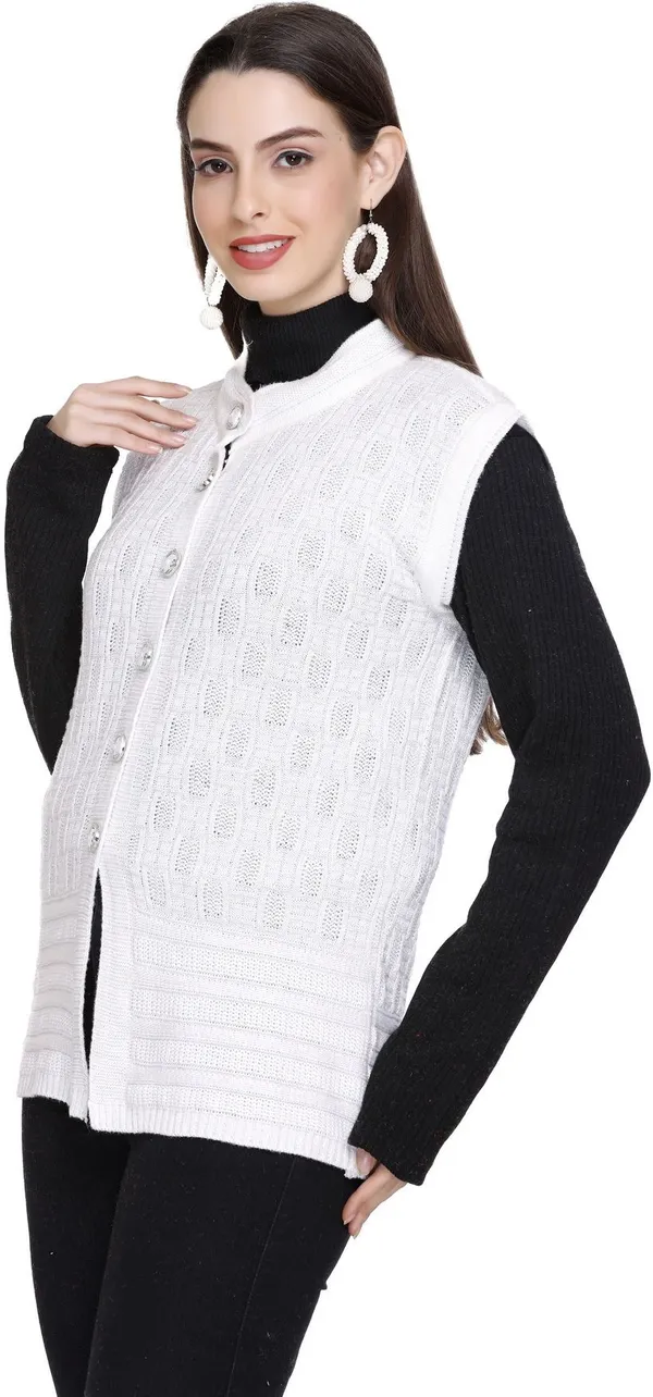 White_Wool_Blend_Regular_Casual_Sweater_For_Women