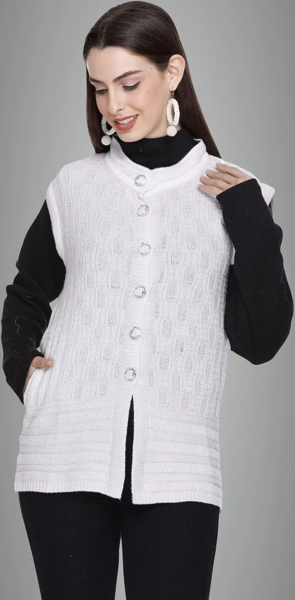 White_Wool_Blend_Regular_Casual_Sweater_For_Women
