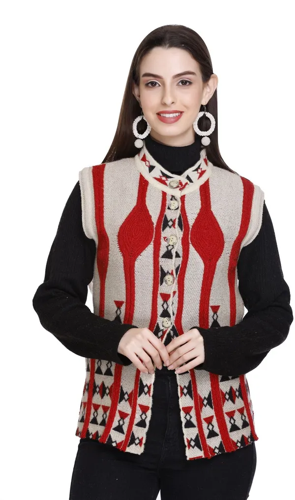 Red_Wool_Blend_Regular_Casual_Sweater_For_Women