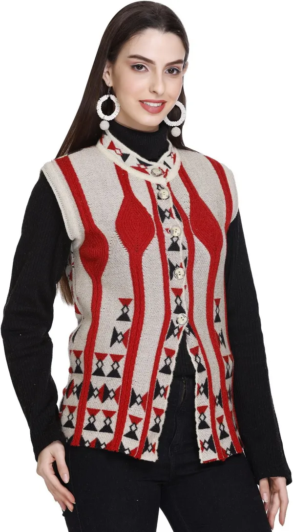 Red_Wool_Blend_Regular_Casual_Sweater_For_Women