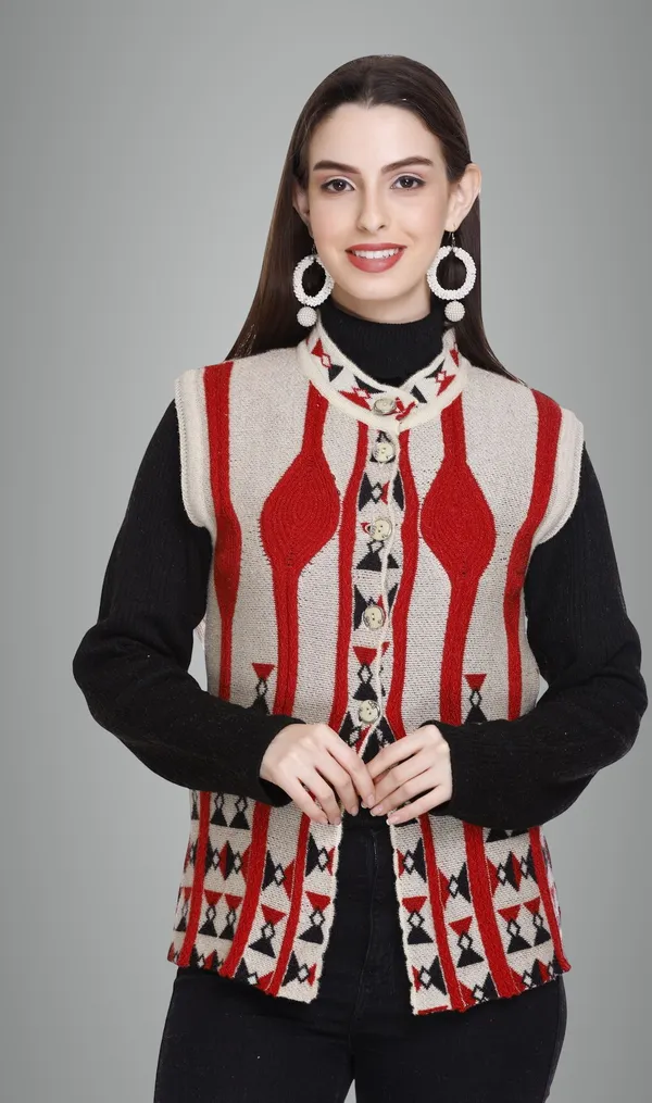 Red_Wool_Blend_Regular_Casual_Sweater_For_Women