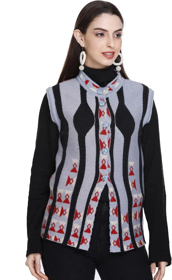 Grey_Wool_Blend_Regular_Casual_Sweater_For_Women