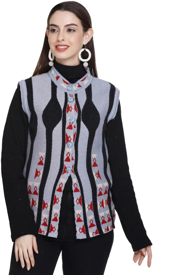 Grey_Wool_Blend_Regular_Casual_Sweater_For_Women