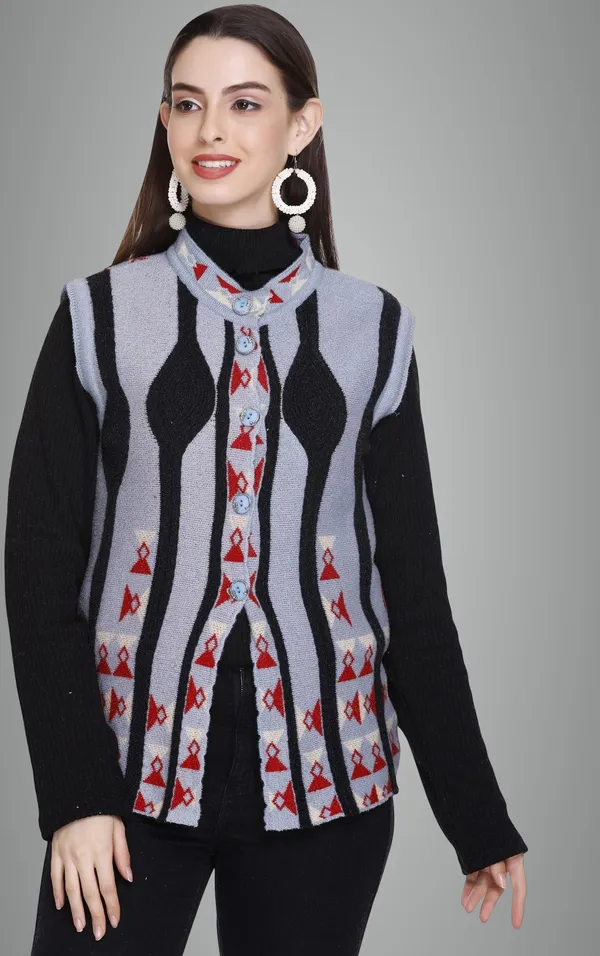 Grey_Wool_Blend_Regular_Casual_Sweater_For_Women