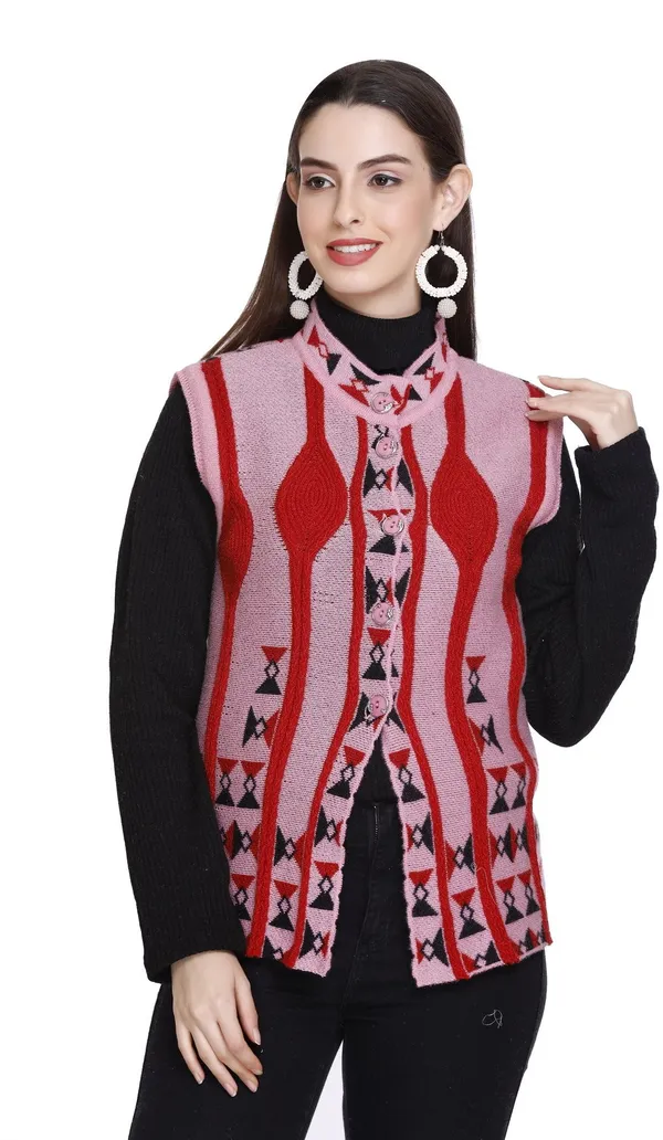 Pink_Wool_Blend_Regular_Casual_Sweater_For_Women