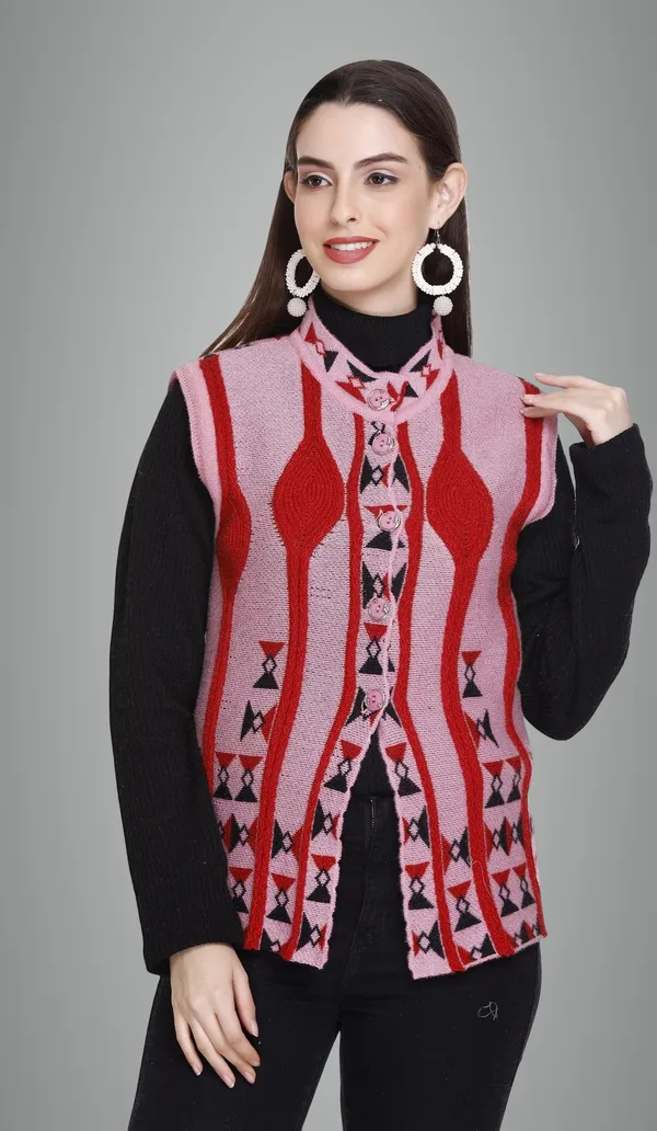 Pink_Wool_Blend_Regular_Casual_Sweater_For_Women