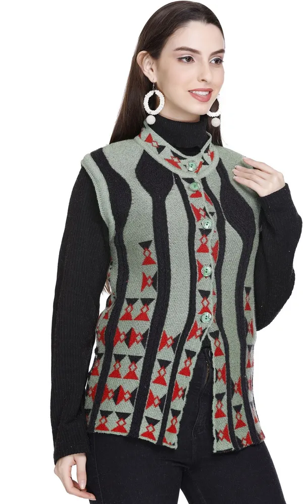 Green_Wool_Blend_Regular_Casual_Sweater_For_Women