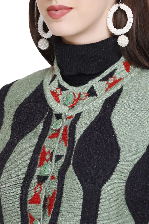 Green_Wool_Blend_Regular_Casual_Sweater_For_Women