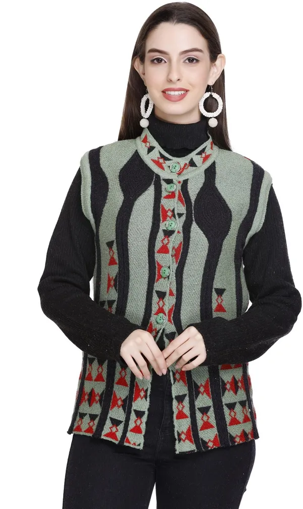 Green_Wool_Blend_Regular_Casual_Sweater_For_Women