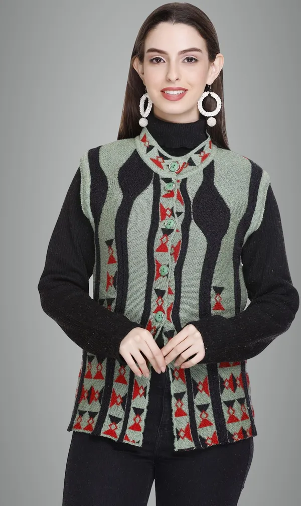 Green_Wool_Blend_Regular_Casual_Sweater_For_Women