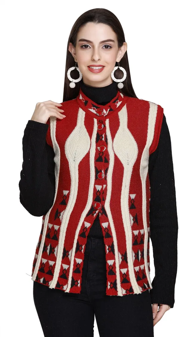 Red_Wool_Blend_Regular_Casual_Sweater_For_Women