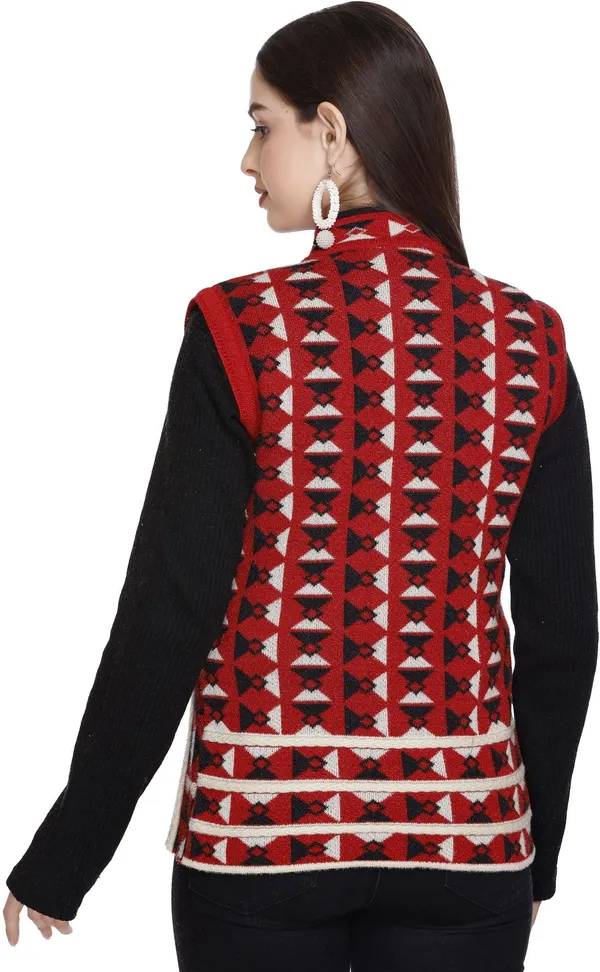 Red_Wool_Blend_Regular_Casual_Sweater_For_Women