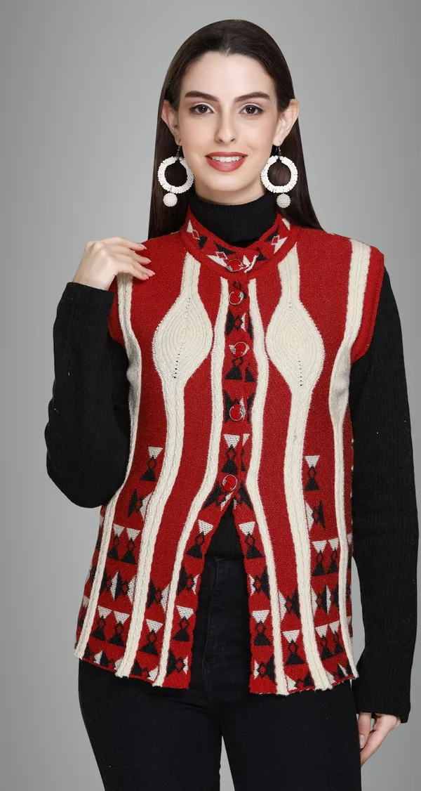 Red_Wool_Blend_Regular_Casual_Sweater_For_Women