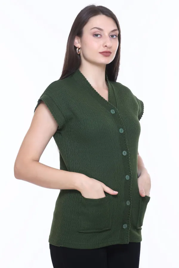 Dark_Green_Cotton_Blend_Regular_Casual_Sweater_For_Women