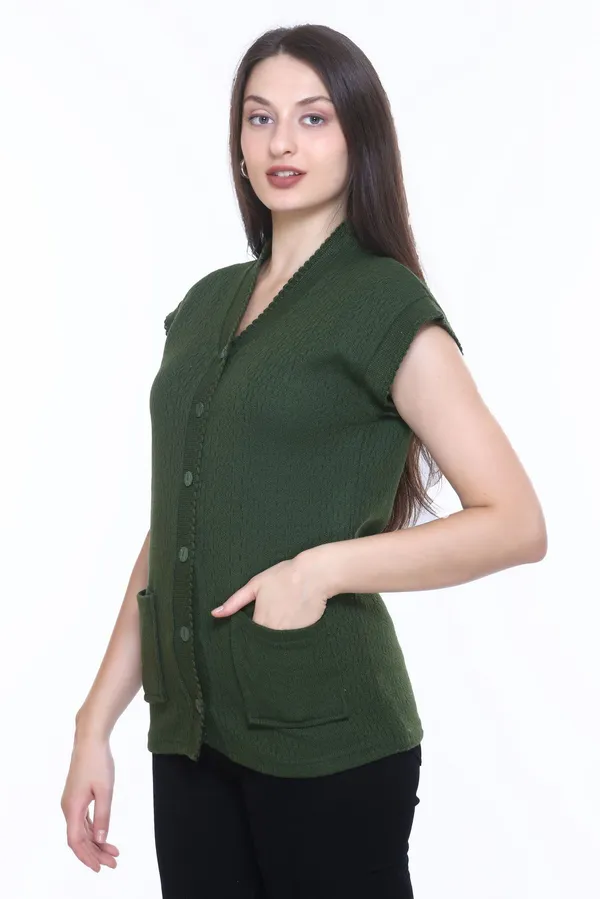 Dark_Green_Cotton_Blend_Regular_Casual_Sweater_For_Women