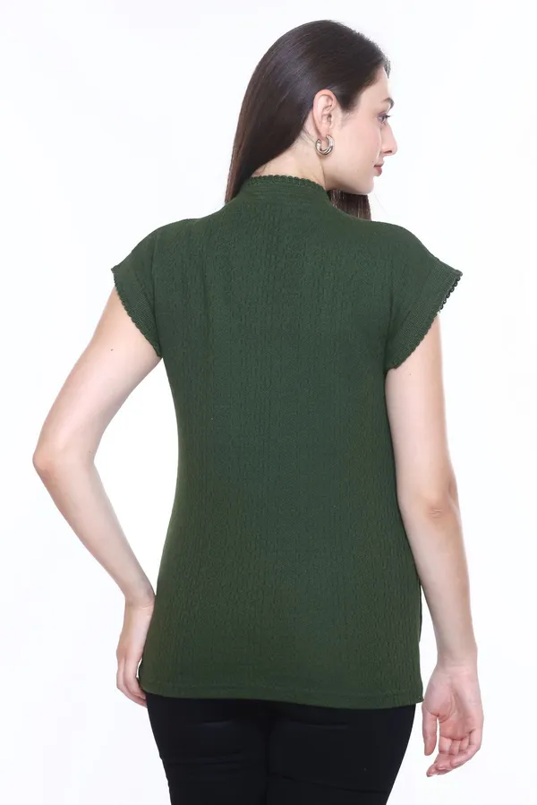 Dark_Green_Cotton_Blend_Regular_Casual_Sweater_For_Women