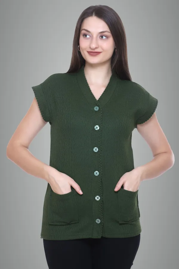 Dark_Green_Cotton_Blend_Regular_Casual_Sweater_For_Women