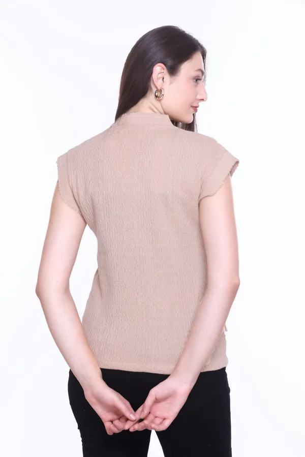Beige_Cotton_Blend_Regular_Casual_Sweater_For_Women