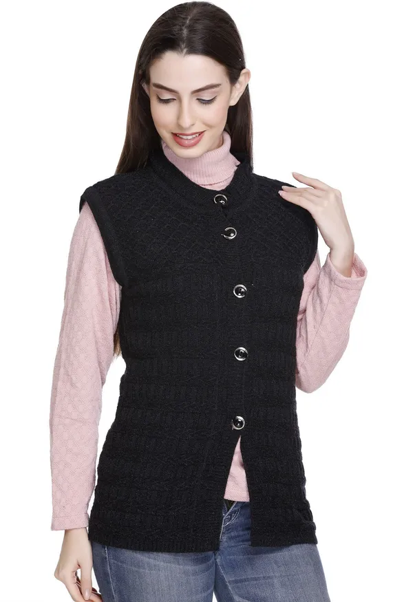 Black_Wool_Blend_Regular_Casual_Sweater_For_Women