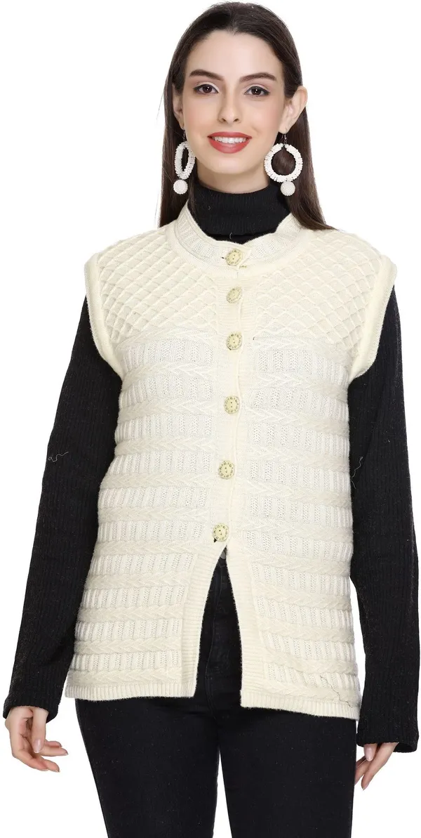 White_Wool_Blend_Regular_Casual_Sweater_For_Women