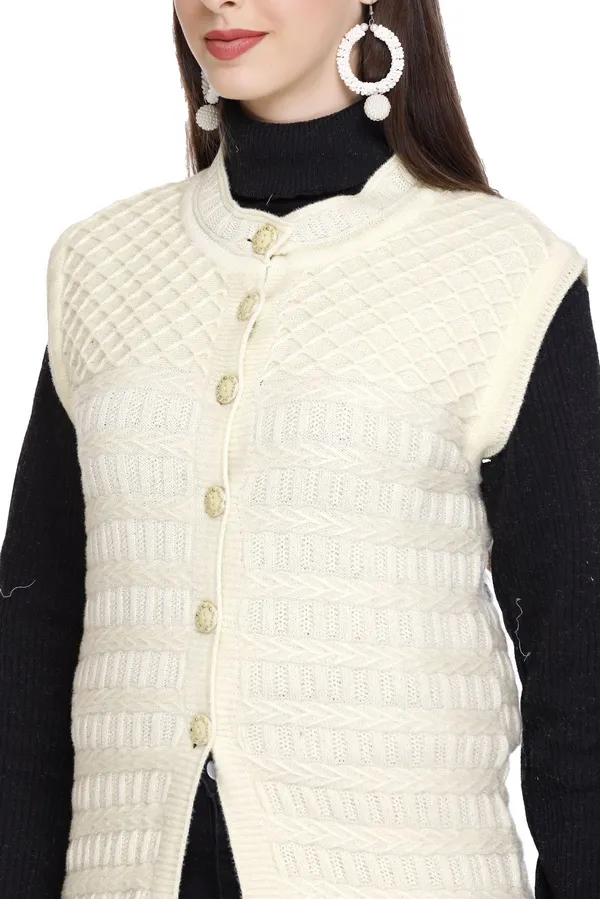 White_Wool_Blend_Regular_Casual_Sweater_For_Women