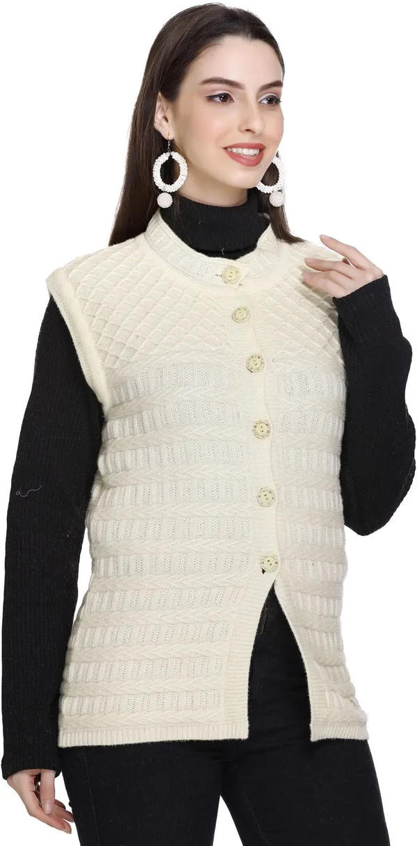 White_Wool_Blend_Regular_Casual_Sweater_For_Women