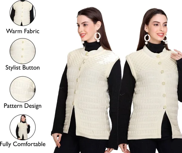 White_Wool_Blend_Regular_Casual_Sweater_For_Women