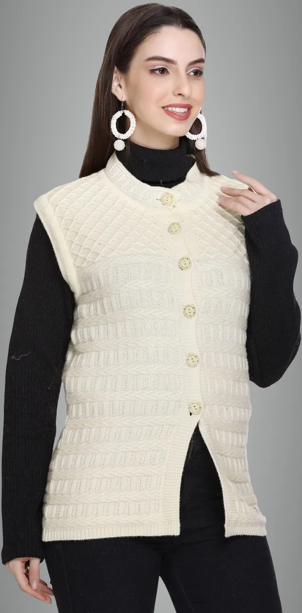 White_Wool_Blend_Regular_Casual_Sweater_For_Women