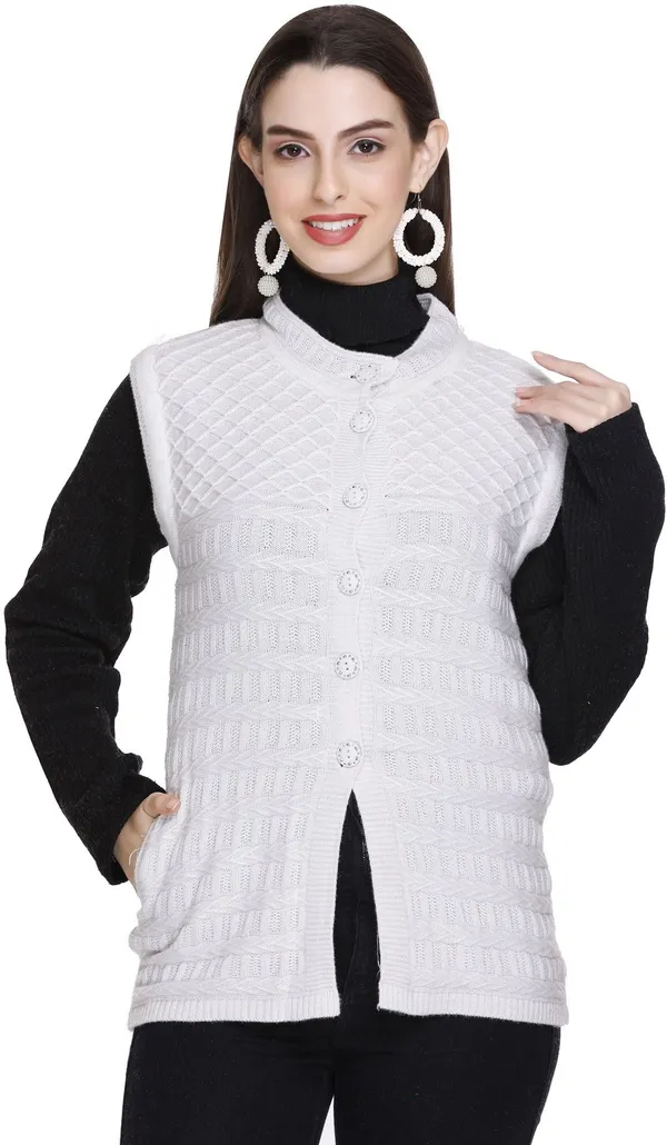 White_Wool_Blend_Regular_Casual_Sweater_For_Women