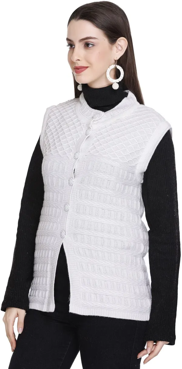 White_Wool_Blend_Regular_Casual_Sweater_For_Women