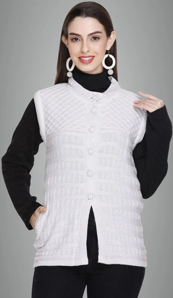 White_Wool_Blend_Regular_Casual_Sweater_For_Women