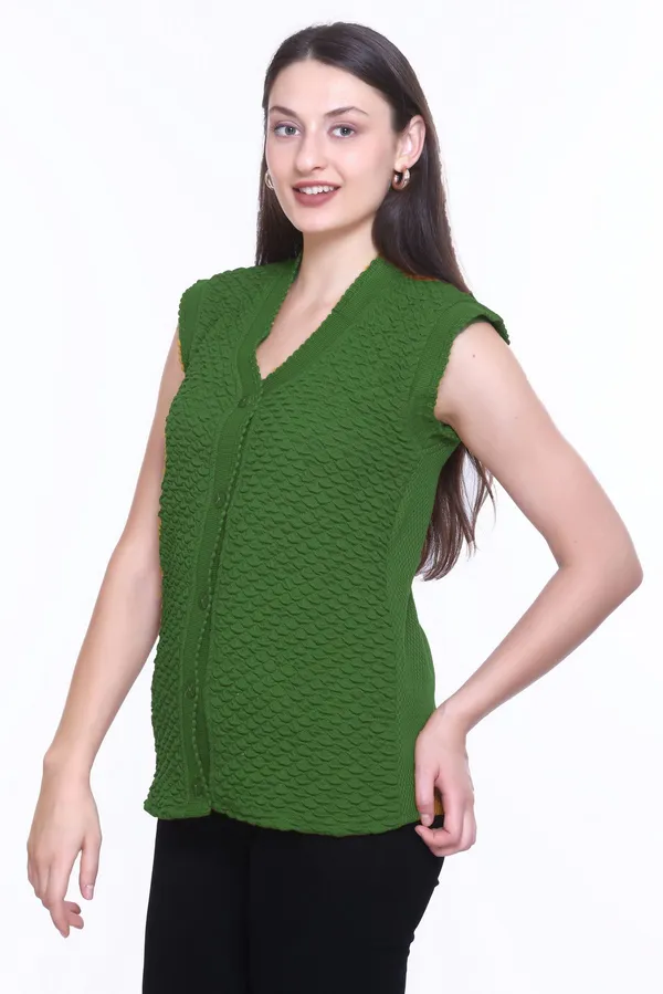 Dark_Green_Cotton_Blend_Regular_Casual_Sweater_For_Women