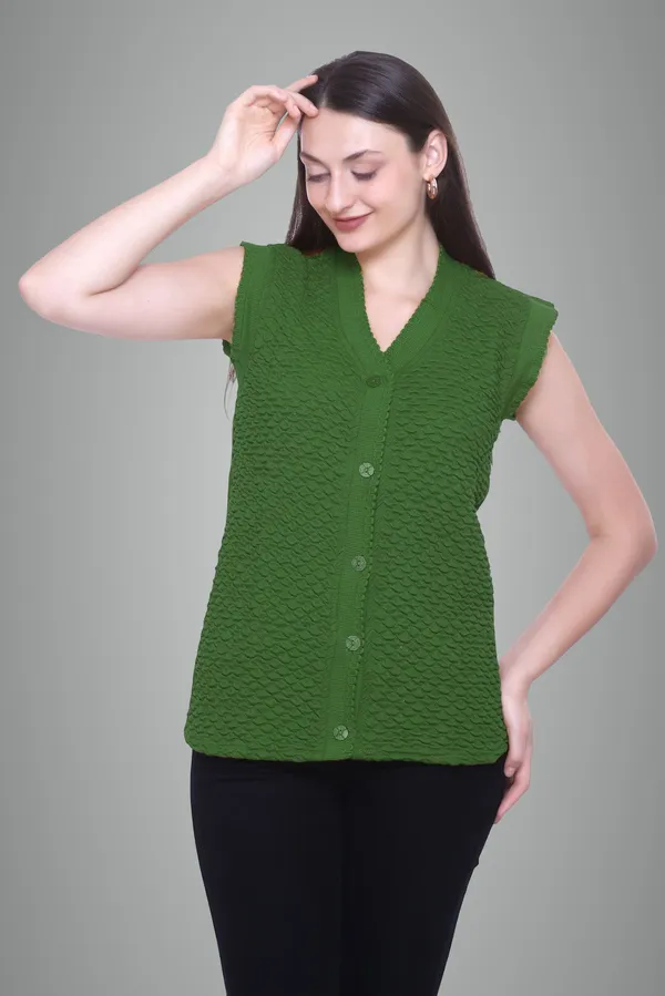 Dark_Green_Cotton_Blend_Regular_Casual_Sweater_For_Women