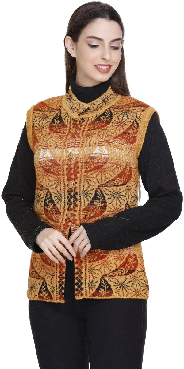 Yellow_Wool_Blend_Regular_Casual_Sweater_For_Women