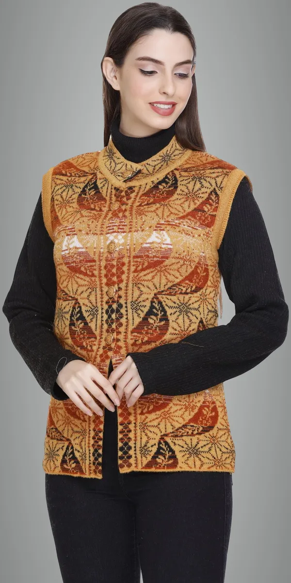 Yellow_Wool_Blend_Regular_Casual_Sweater_For_Women