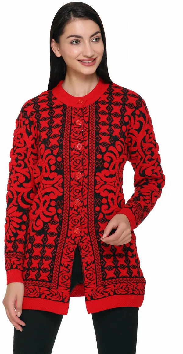 Red_Wool_Blend_Regular_Casual_Sweater_For_Women