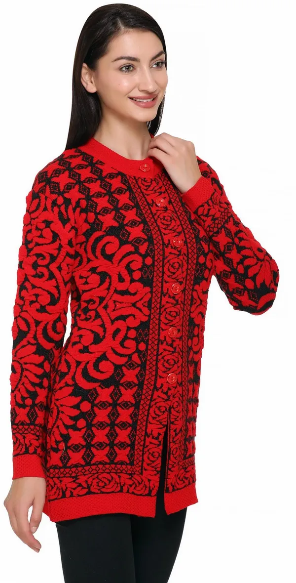 Red_Wool_Blend_Regular_Casual_Sweater_For_Women