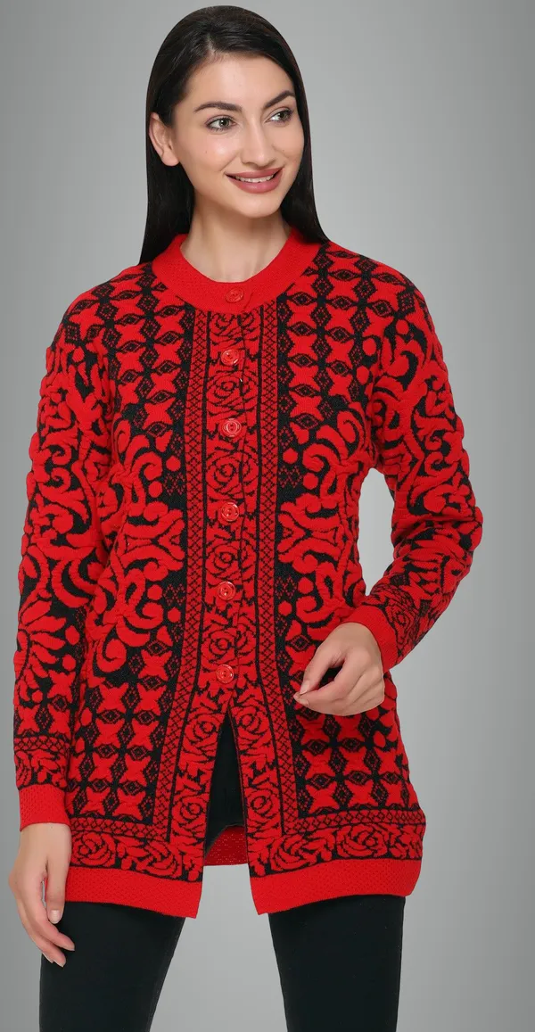 Red_Wool_Blend_Regular_Casual_Sweater_For_Women