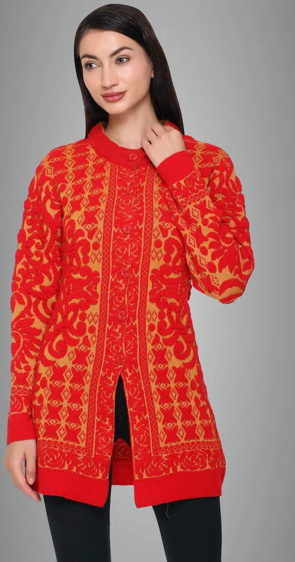 Orange_Wool_Blend_Regular_Casual_Sweater_For_Women