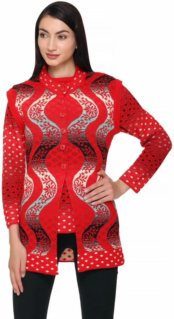 Red_Wool_Blend_Regular_Casual_Sweater_For_Women