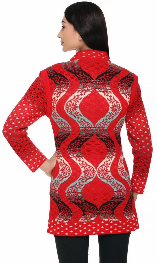 Red_Wool_Blend_Regular_Casual_Sweater_For_Women