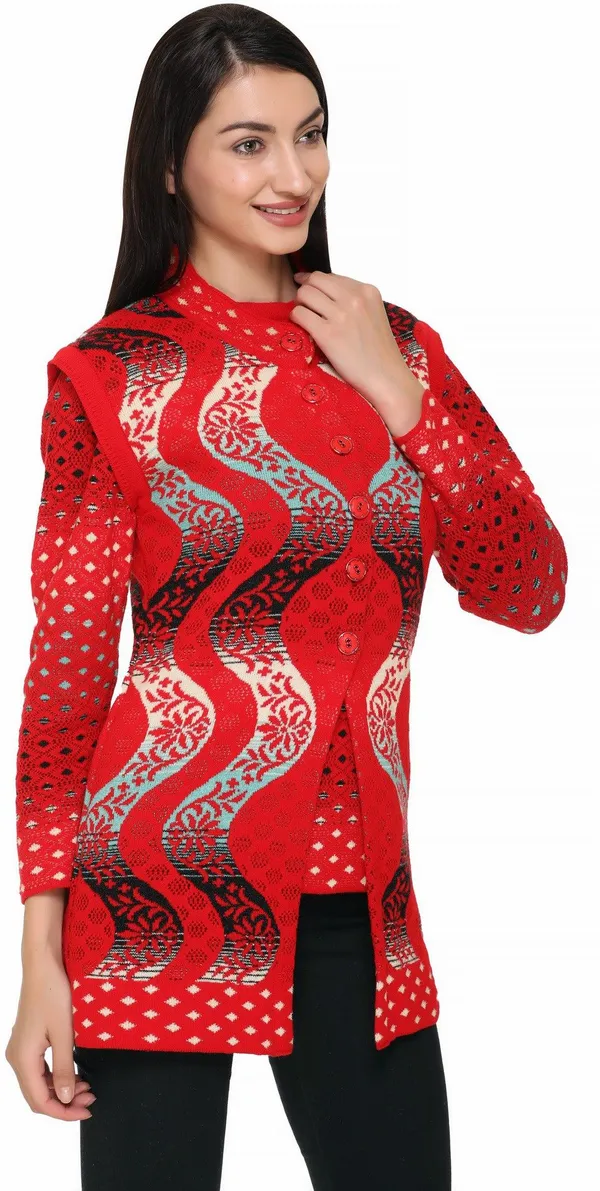 Red_Wool_Blend_Regular_Casual_Sweater_For_Women