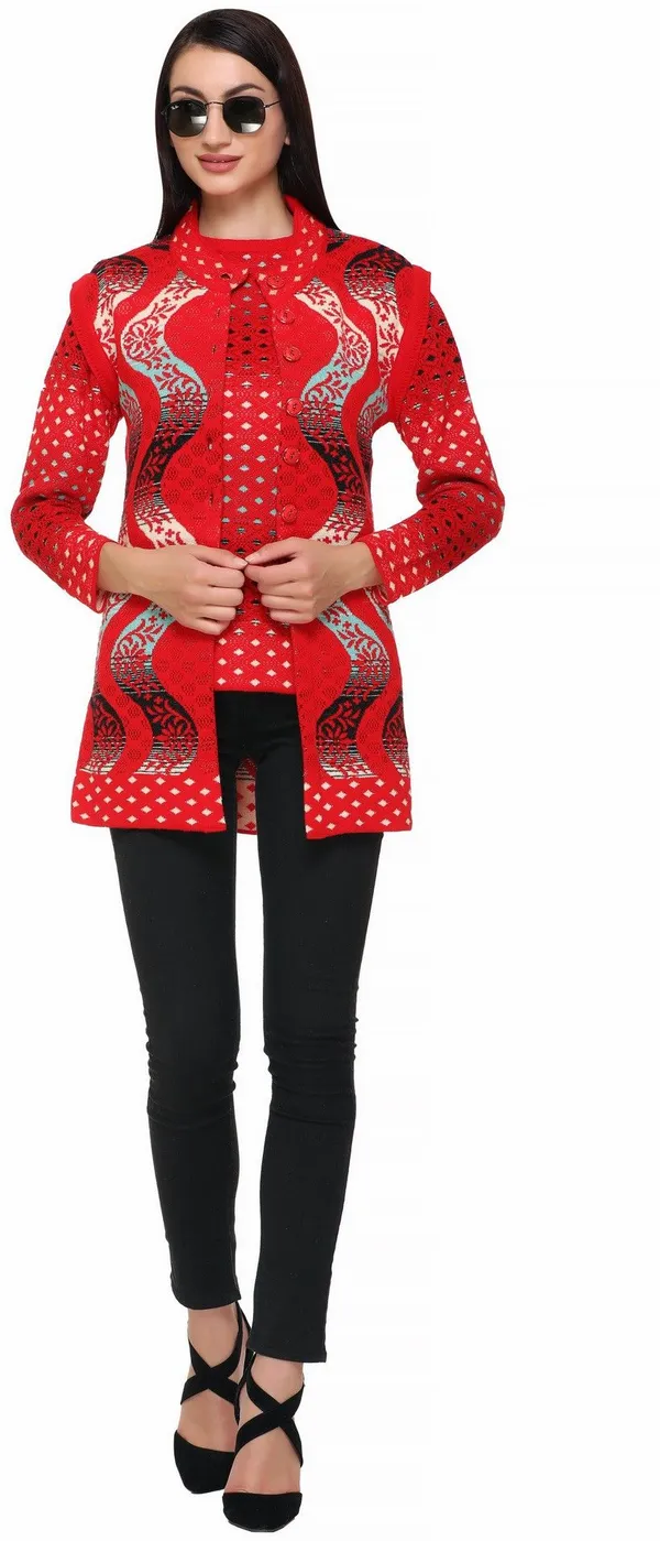 Red_Wool_Blend_Regular_Casual_Sweater_For_Women